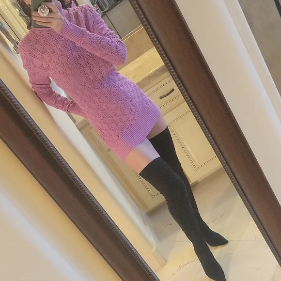 BCBGMAXAZRIA Lavender Knit Sweater Dress, L - Picture 8 of 16